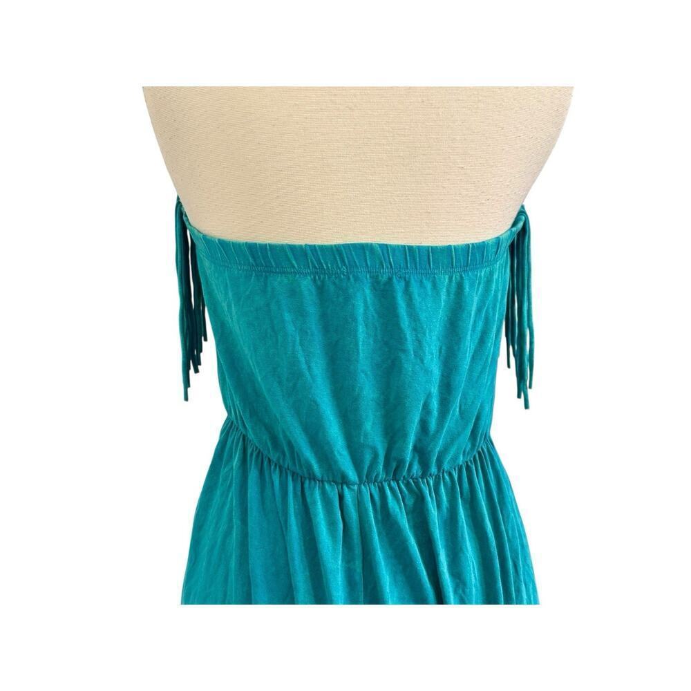 VTG T PARTY 90s Y2K Indie Turquoise Fringe Mini Strapless Dress Boho Festival L - Picture 9 of 11